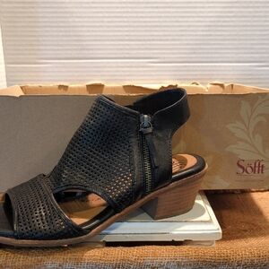 Black Perforated Leather Block Heel Sandal in Fantastic Condition